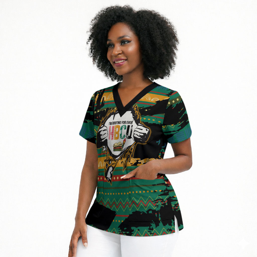 Rooting For Every HBCU Scrub Top Pan African Kente Pattern - History And Knowledge Torch