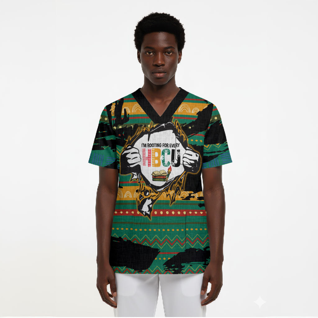 Rooting For Every HBCU Scrub Top Pan African Kente Pattern - History And Knowledge Torch