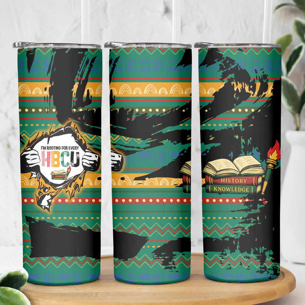 Rooting For Every HBCU Skinny Tumbler Pan African Kente Pattern - History And Knowledge Torch