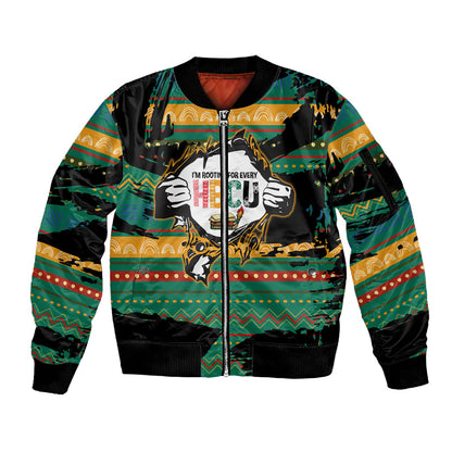 Rooting For Every HBCU Sleeve Zip Bomber Jacket Pan African Kente Pattern - History And Knowledge Torch