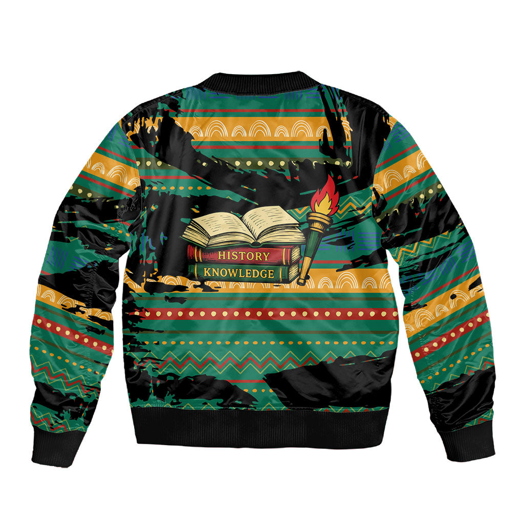 Rooting For Every HBCU Sleeve Zip Bomber Jacket Pan African Kente Pattern - History And Knowledge Torch