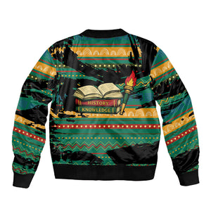 Rooting For Every HBCU Sleeve Zip Bomber Jacket Pan African Kente Pattern - History And Knowledge Torch