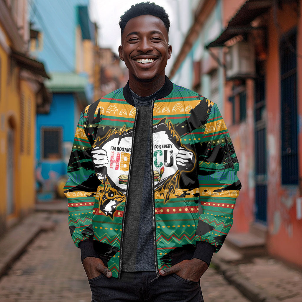 Rooting For Every HBCU Sleeve Zip Bomber Jacket Pan African Kente Pattern - History And Knowledge Torch