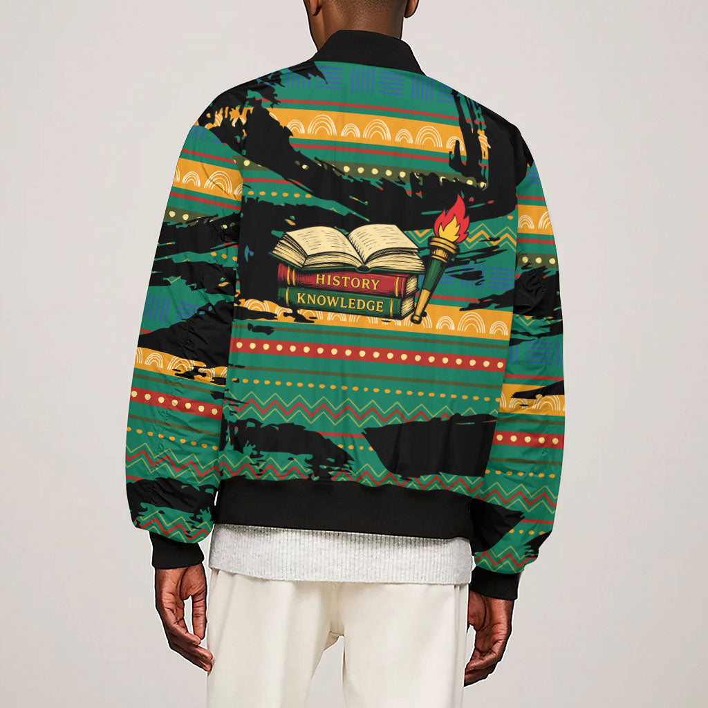 Rooting For Every HBCU Sleeve Zip Bomber Jacket Pan African Kente Pattern - History And Knowledge Torch