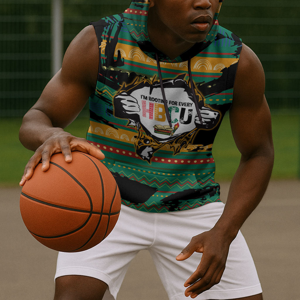 Rooting For Every HBCU Sleeveless Hoodie Pan African Kente Pattern - History And Knowledge Torch