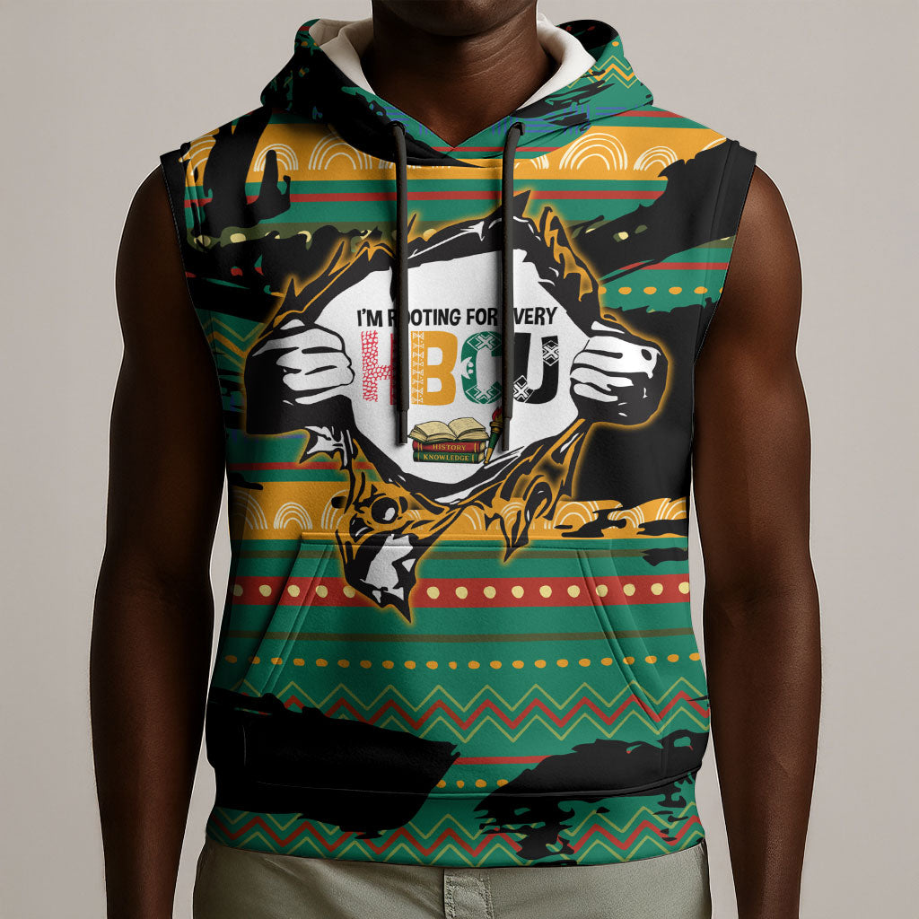Rooting For Every HBCU Sleeveless Hoodie Pan African Kente Pattern - History And Knowledge Torch