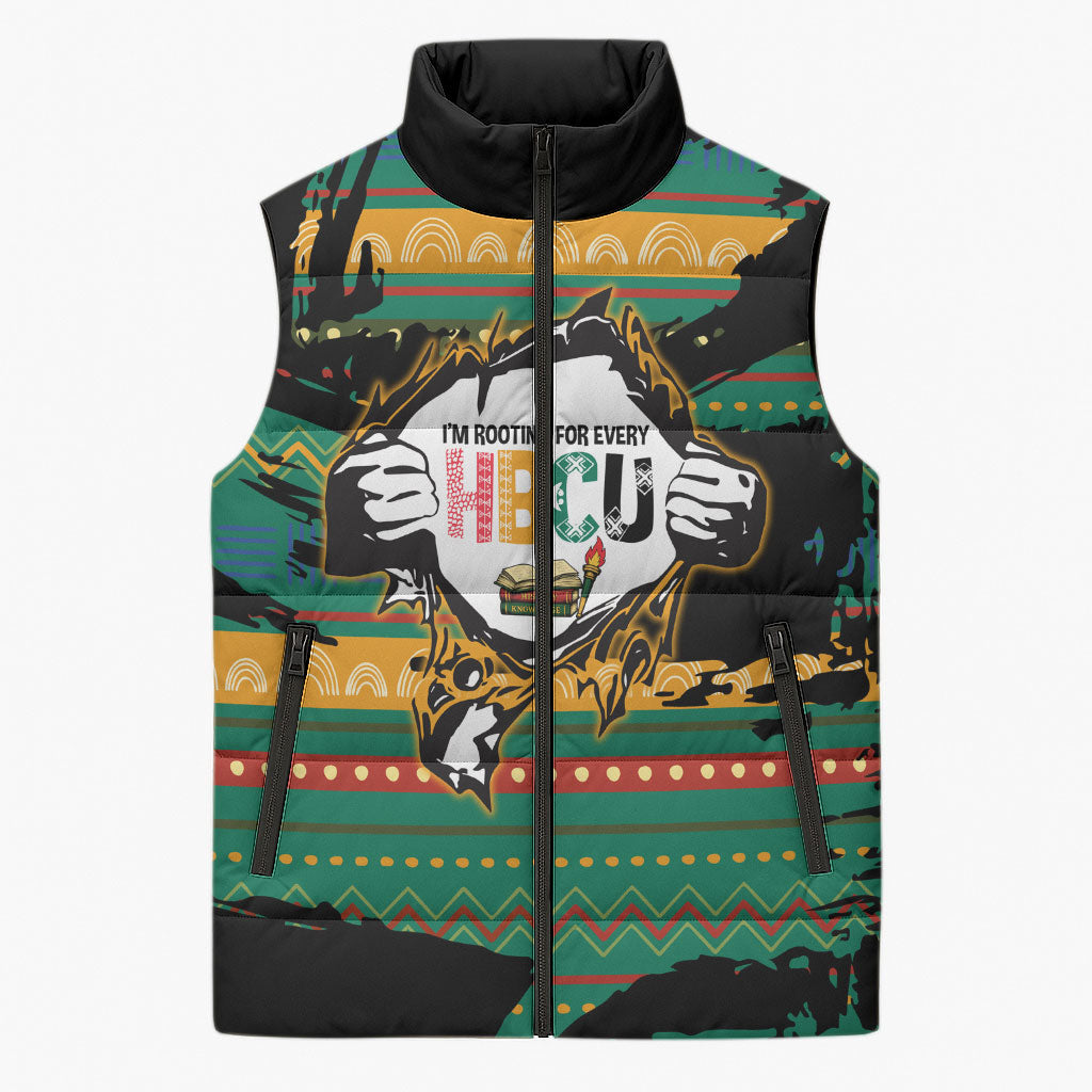 Rooting For Every HBCU Sleeveless Puffer Jacket Pan African Kente Pattern - History And Knowledge Torch