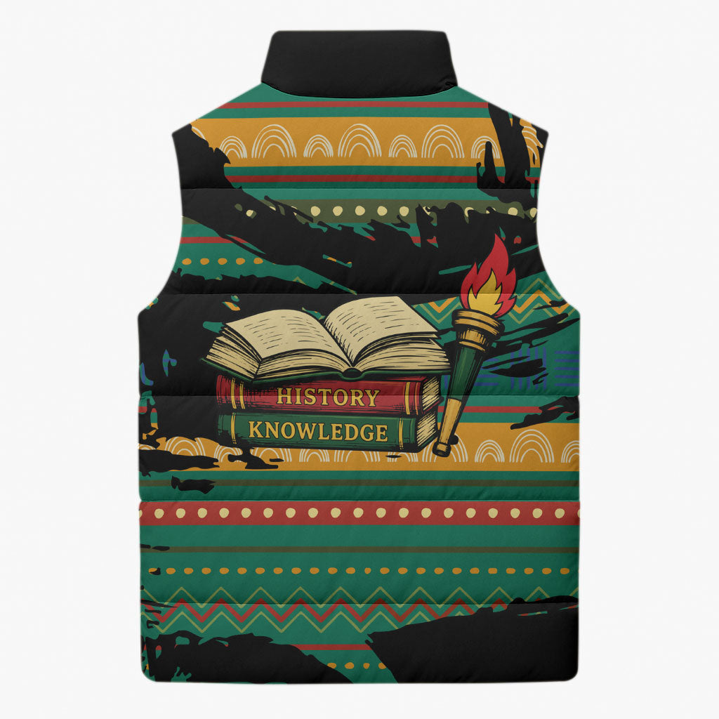 Rooting For Every HBCU Sleeveless Puffer Jacket Pan African Kente Pattern - History And Knowledge Torch