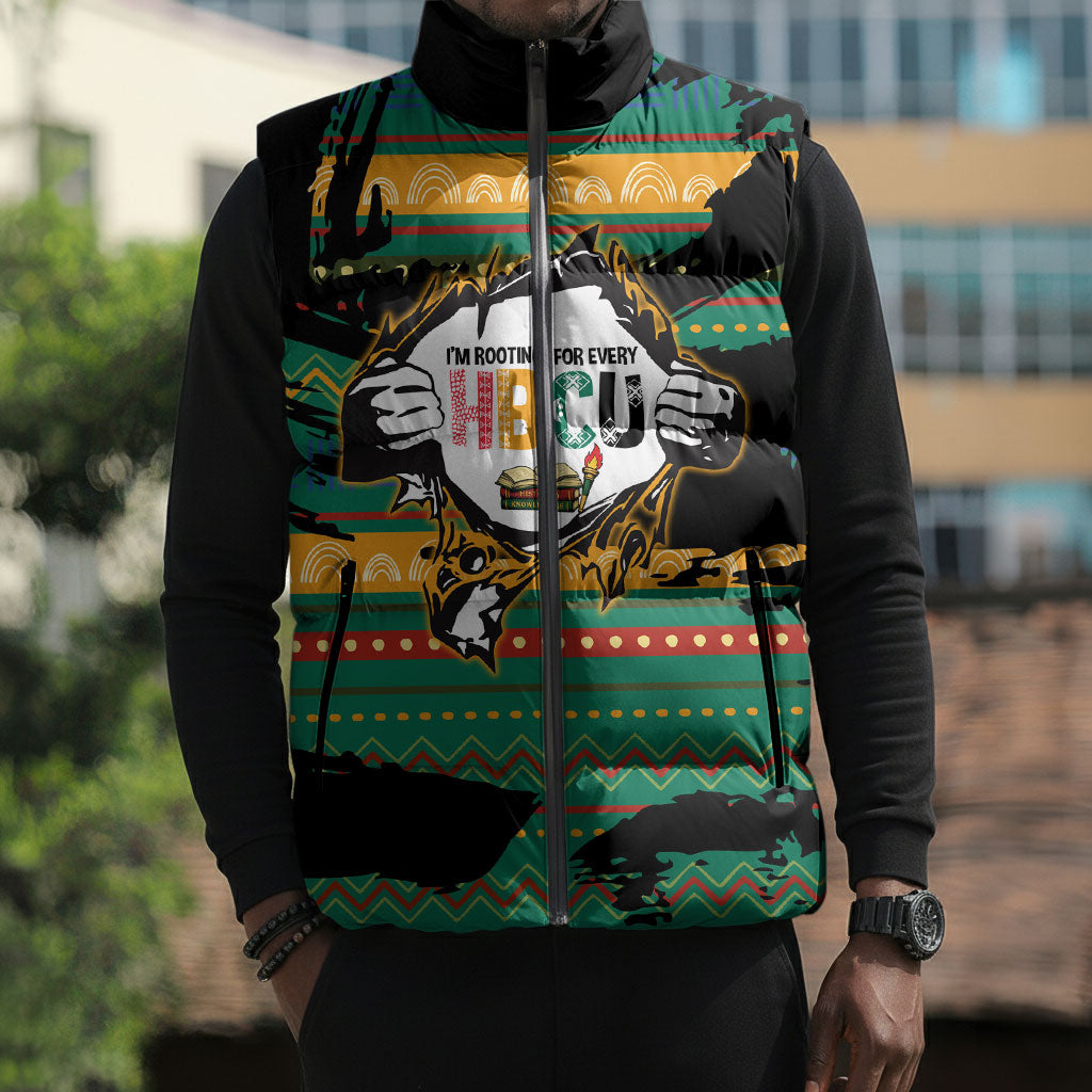 Rooting For Every HBCU Sleeveless Puffer Jacket Pan African Kente Pattern - History And Knowledge Torch