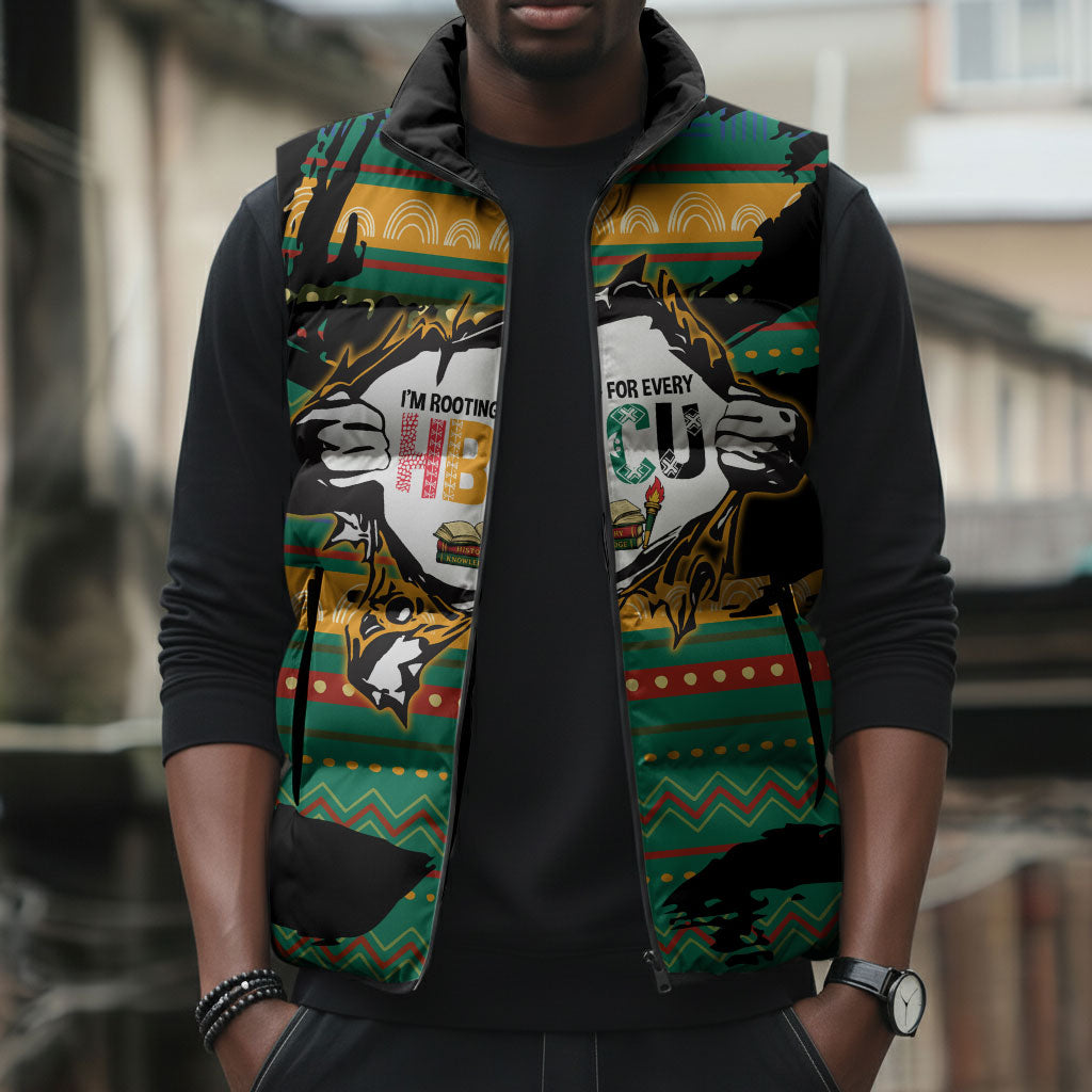 Rooting For Every HBCU Sleeveless Puffer Jacket Pan African Kente Pattern - History And Knowledge Torch