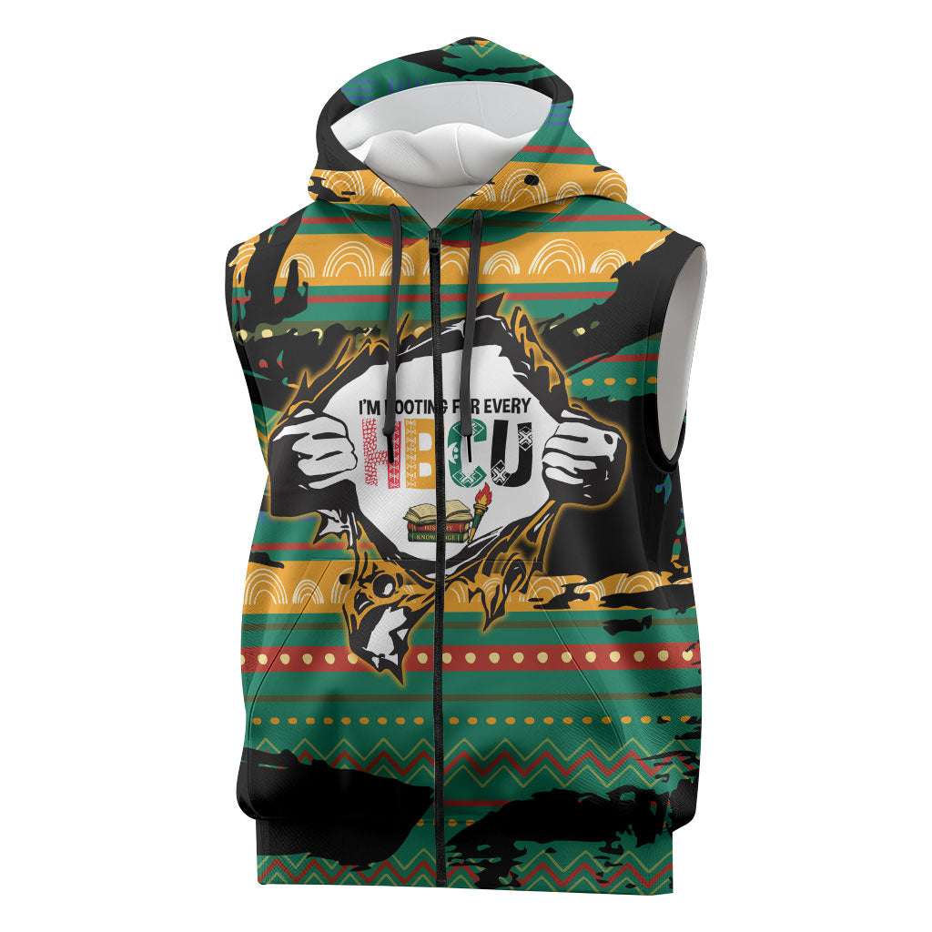 Rooting For Every HBCU Sleeveless Zip Hoodie Pan African Kente Pattern - History And Knowledge Torch