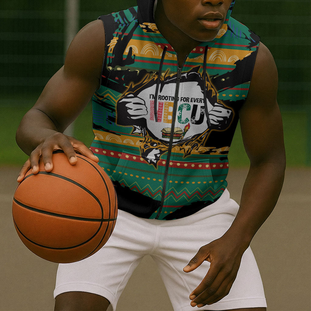 Rooting For Every HBCU Sleeveless Zip Hoodie Pan African Kente Pattern - History And Knowledge Torch