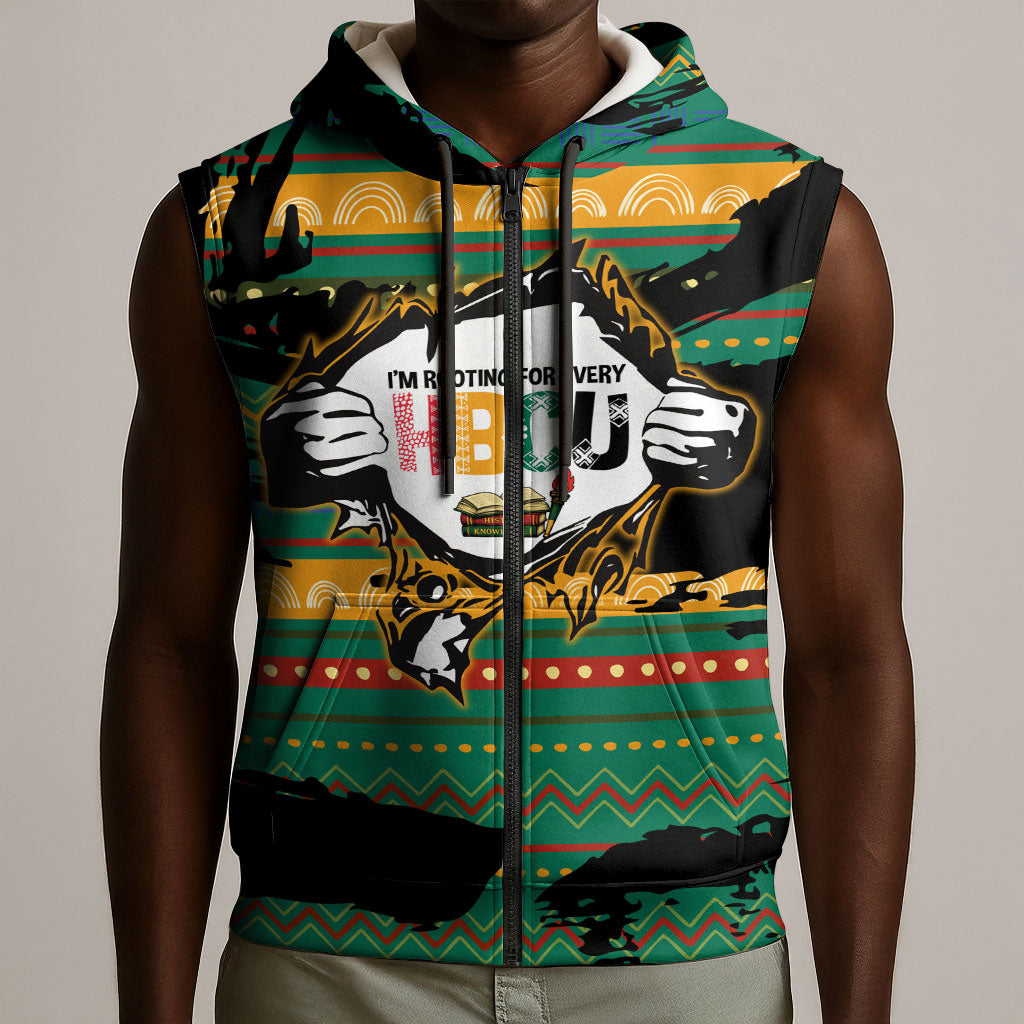 Rooting For Every HBCU Sleeveless Zip Hoodie Pan African Kente Pattern - History And Knowledge Torch