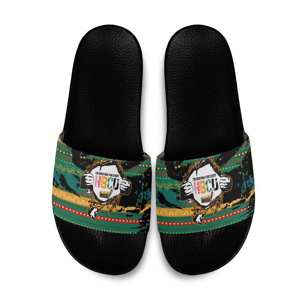 Rooting For Every HBCU Slide Sandals Pan African Kente Pattern - History And Knowledge Torch