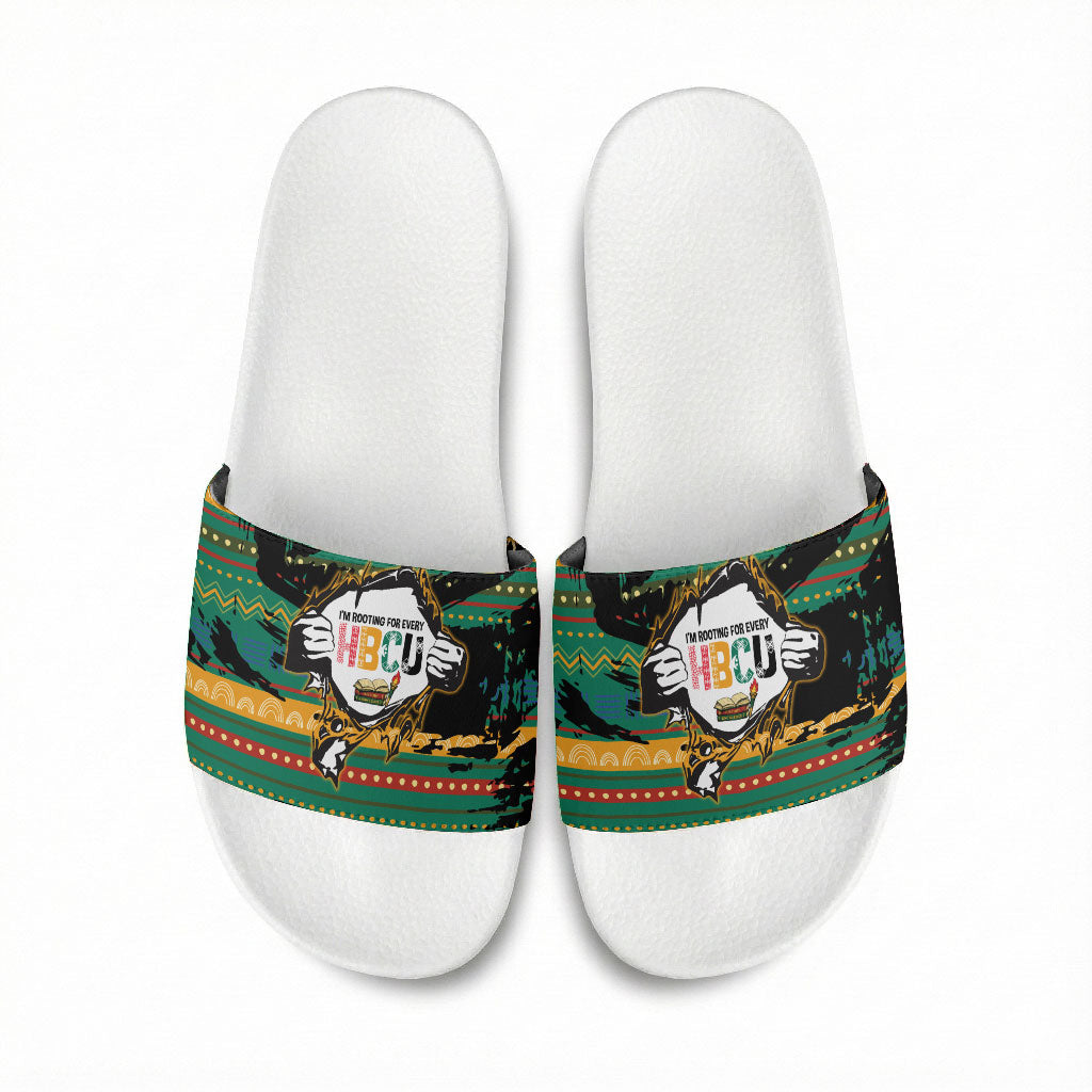 Rooting For Every HBCU Slide Sandals Pan African Kente Pattern - History And Knowledge Torch