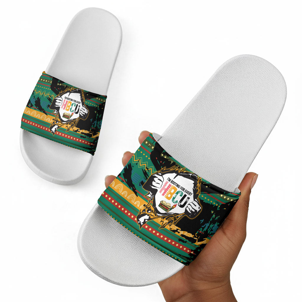 Rooting For Every HBCU Slide Sandals Pan African Kente Pattern - History And Knowledge Torch
