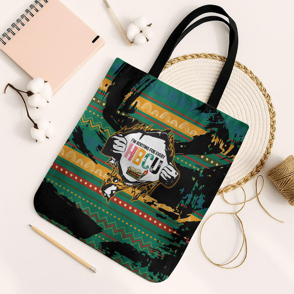 Rooting For Every HBCU Tote Bag Pan African Kente Pattern - History And Knowledge Torch