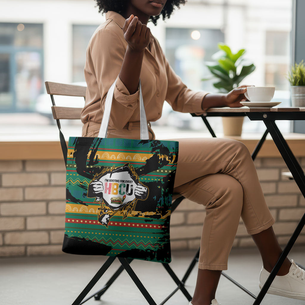 Rooting For Every HBCU Tote Bag Pan African Kente Pattern - History And Knowledge Torch
