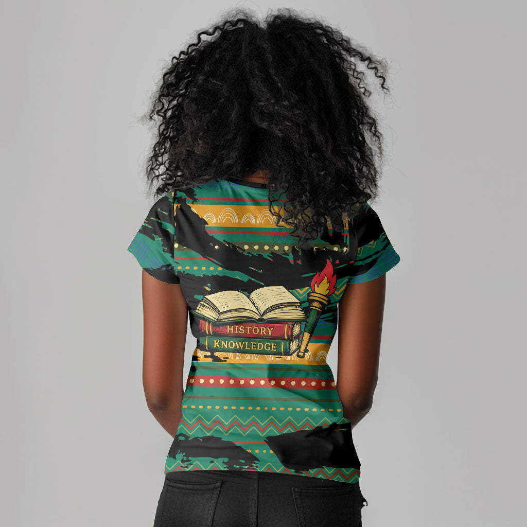 Rooting For Every HBCU Women V-Neck T-Shirt Pan African Kente Pattern - History And Knowledge Torch