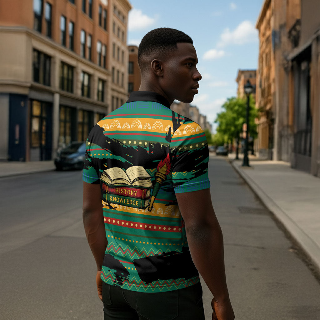Rooting For Every HBCU Zipper Polo Shirt Pan African Kente Pattern - History And Knowledge Torch