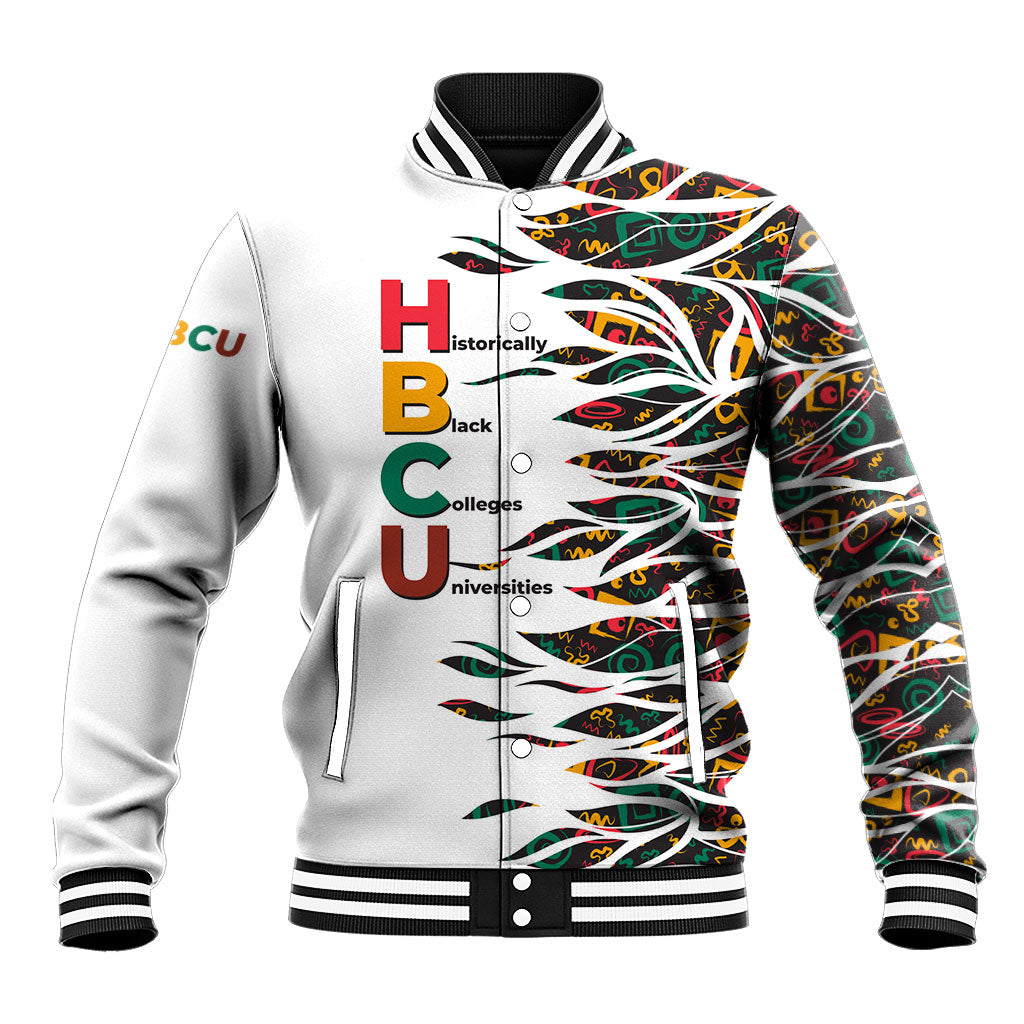 Historically Black Colleges Universities HBCU Baseball Jacket Pan African Colors Tribal Pattern Typography