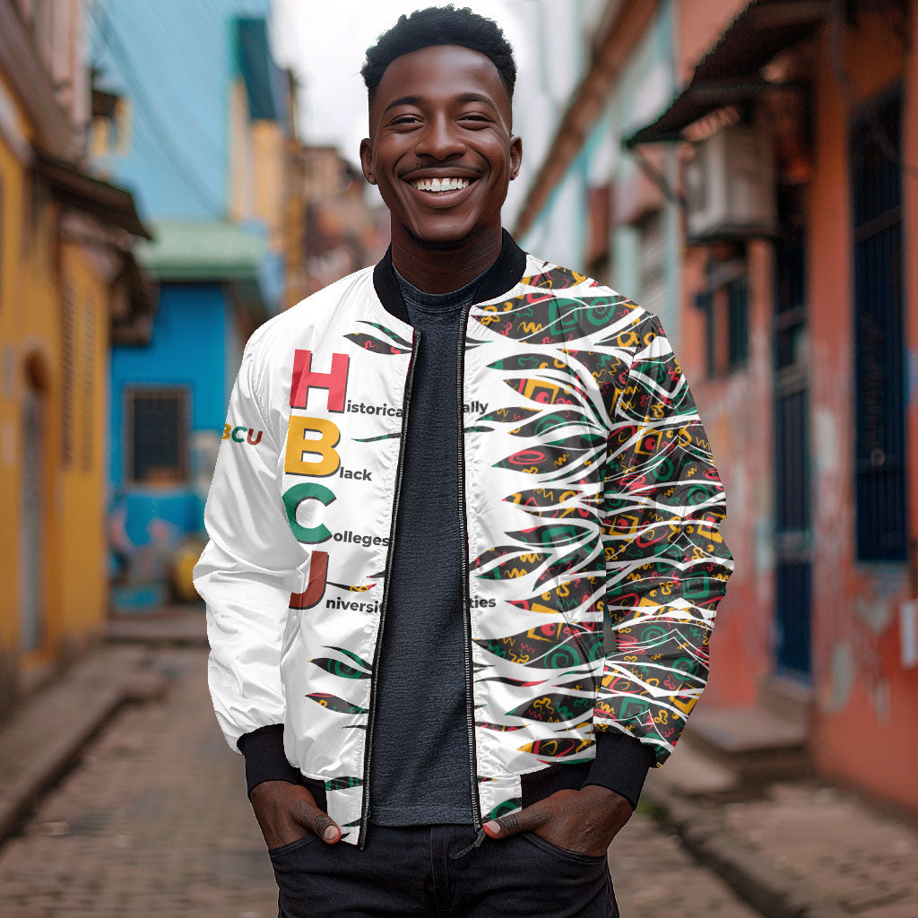 Historically Black Colleges Universities HBCU Bomber Jacket Pan African Colors Tribal Pattern Typography