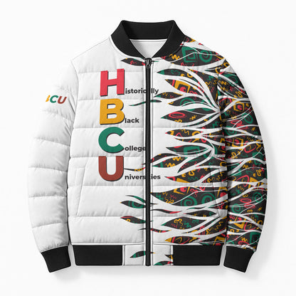 Historically Black Colleges Universities HBCU Bomber Puffer Jacket Pan African Colors Tribal Pattern Typography
