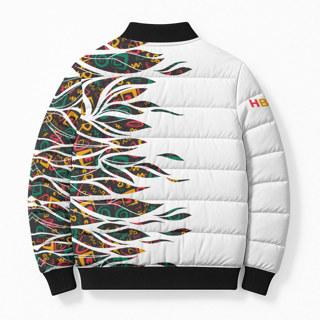 Historically Black Colleges Universities HBCU Bomber Puffer Jacket Pan African Colors Tribal Pattern Typography