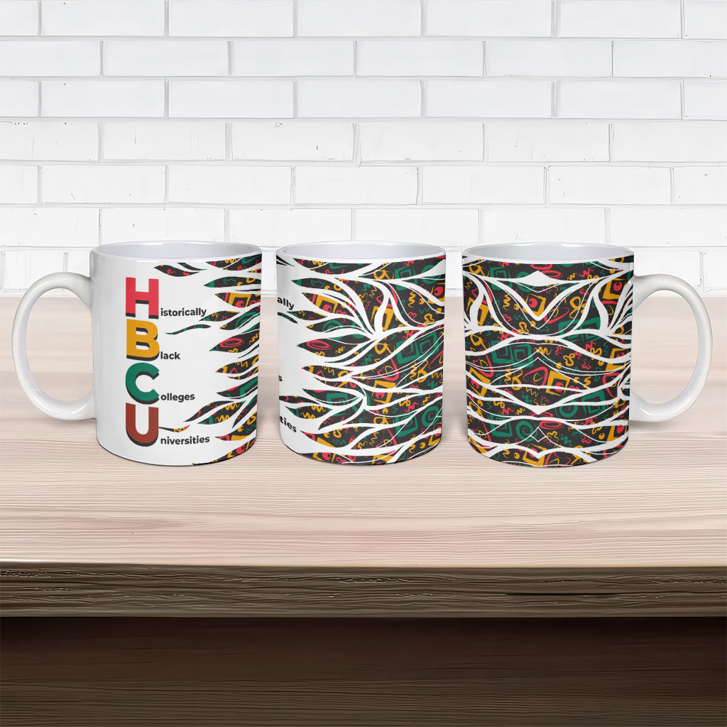Historically Black Colleges Universities HBCU Ceramic Mug Pan African Colors Tribal Pattern Typography