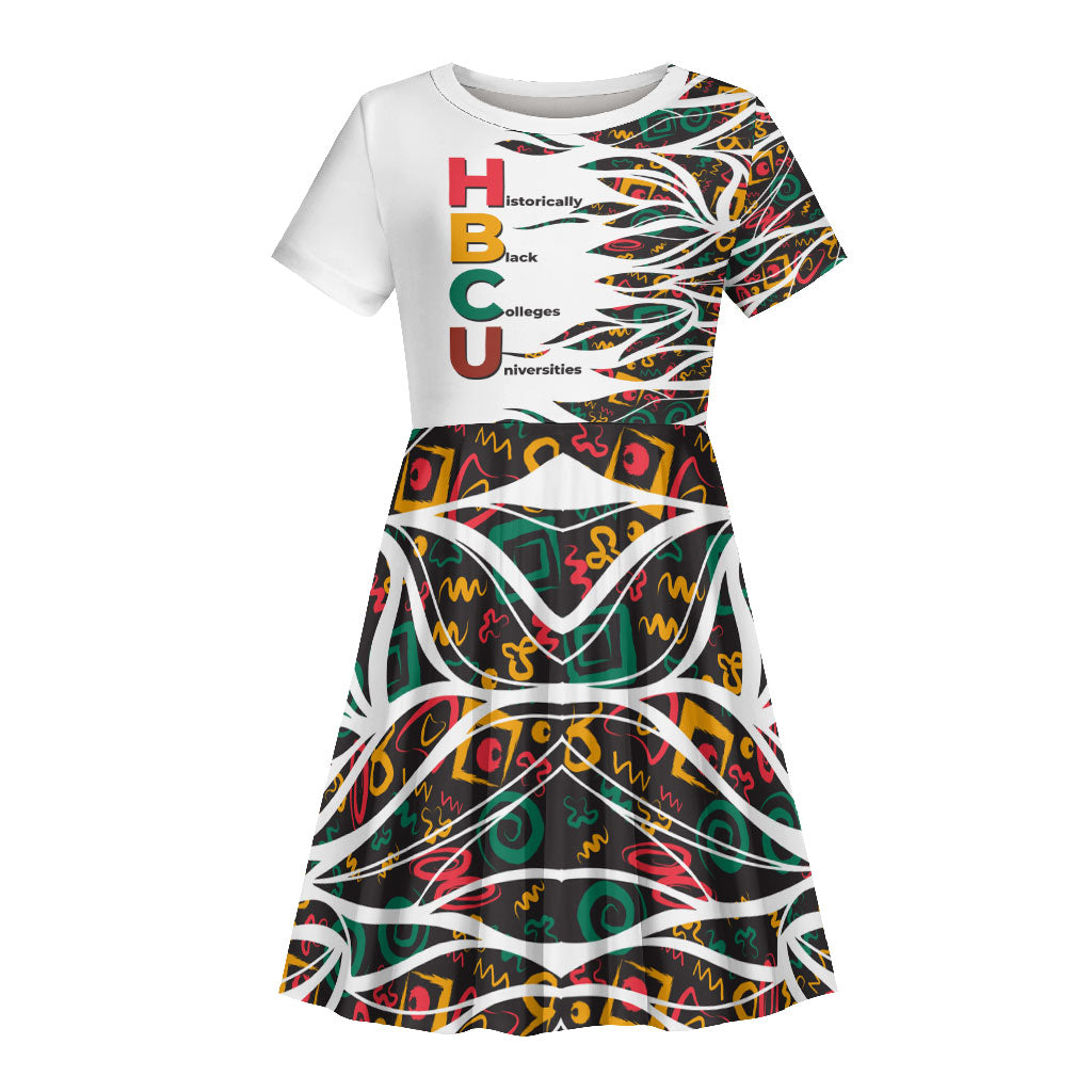 Historically Black Colleges Universities HBCU Kid Short Sleeve Dress Pan African Colors Tribal Pattern Typography