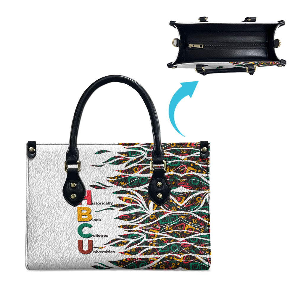 Historically Black Colleges Universities HBCU Leather Bag Pan African Colors Tribal Pattern Typography