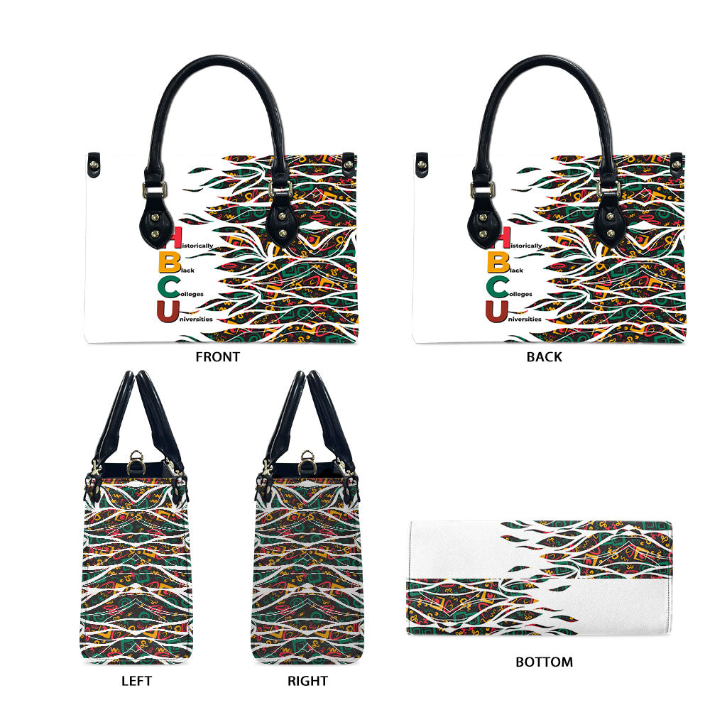 Historically Black Colleges Universities HBCU Leather Bag Pan African Colors Tribal Pattern Typography