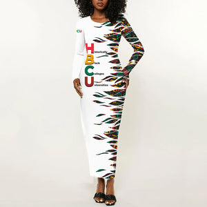 Historically Black Colleges Universities HBCU Long Sleeve Bodycon Dress Pan African Colors Tribal Pattern Typography