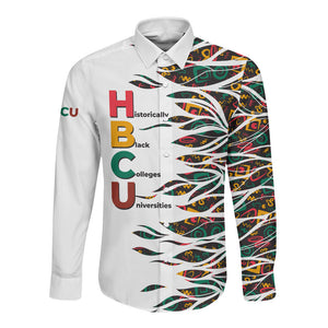Historically Black Colleges Universities HBCU Long Sleeve Button Shirt Pan African Colors Tribal Pattern Typography