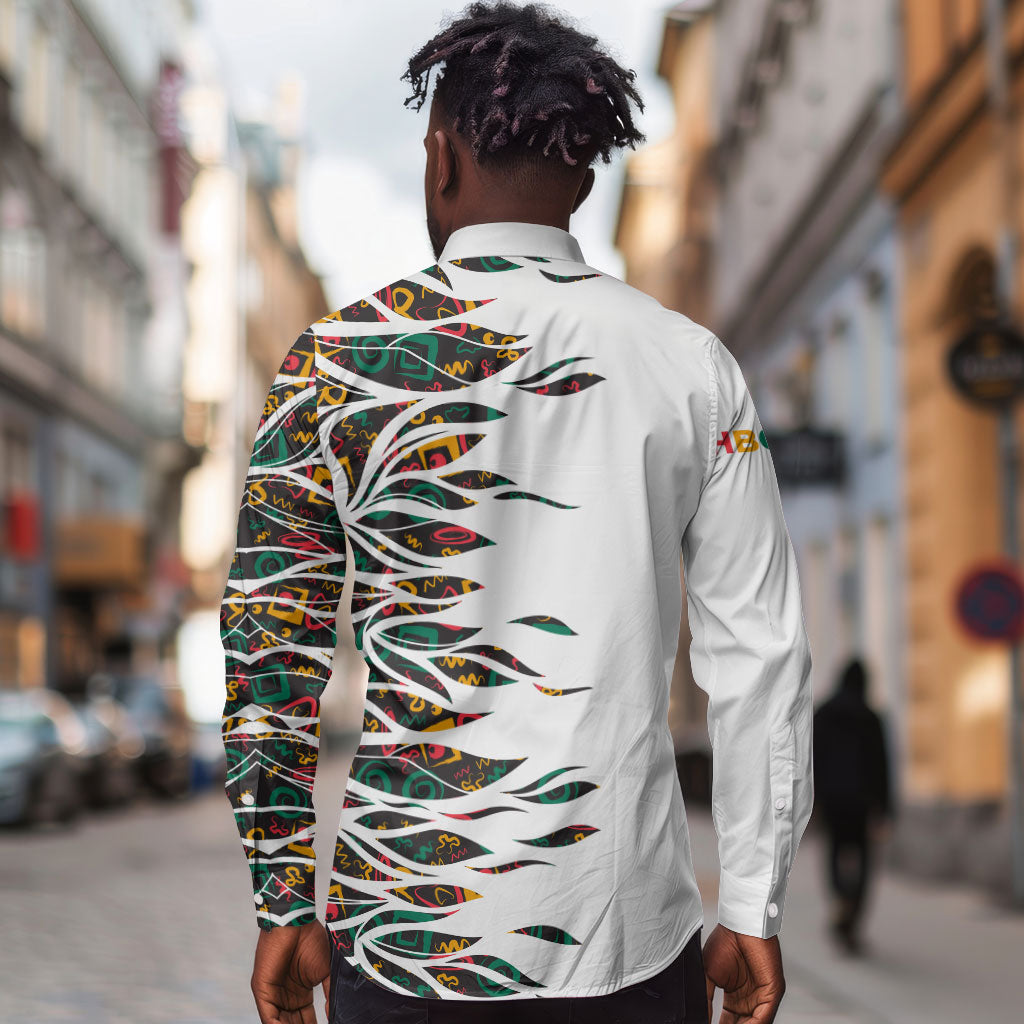 Historically Black Colleges Universities HBCU Long Sleeve Button Shirt Pan African Colors Tribal Pattern Typography