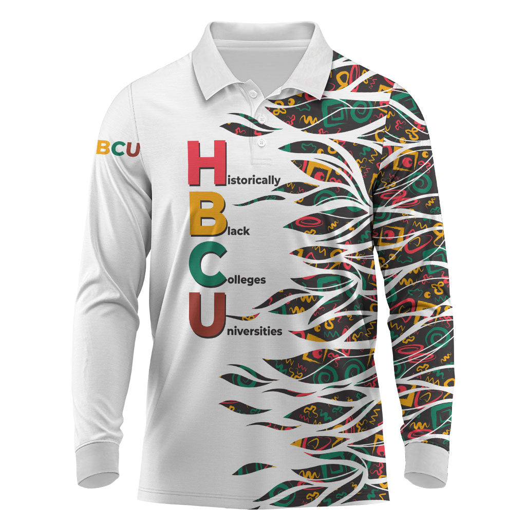 Historically Black Colleges Universities HBCU Long Sleeve Polo Shirt Pan African Colors Tribal Pattern Typography
