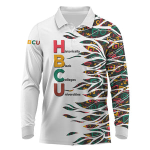 Historically Black Colleges Universities HBCU Long Sleeve Polo Shirt Pan African Colors Tribal Pattern Typography