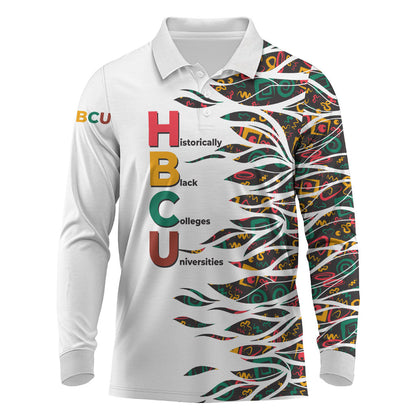 Historically Black Colleges Universities HBCU Long Sleeve Polo Shirt Pan African Colors Tribal Pattern Typography