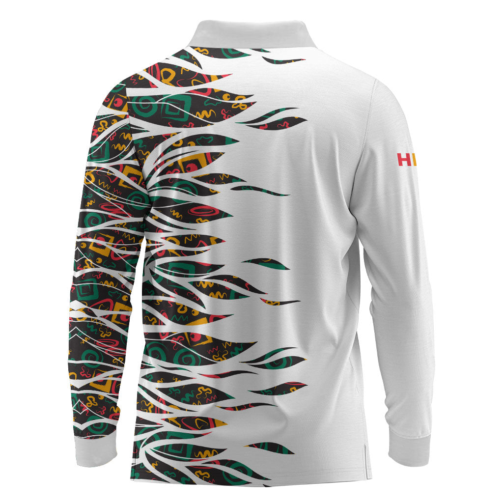 Historically Black Colleges Universities HBCU Long Sleeve Polo Shirt Pan African Colors Tribal Pattern Typography