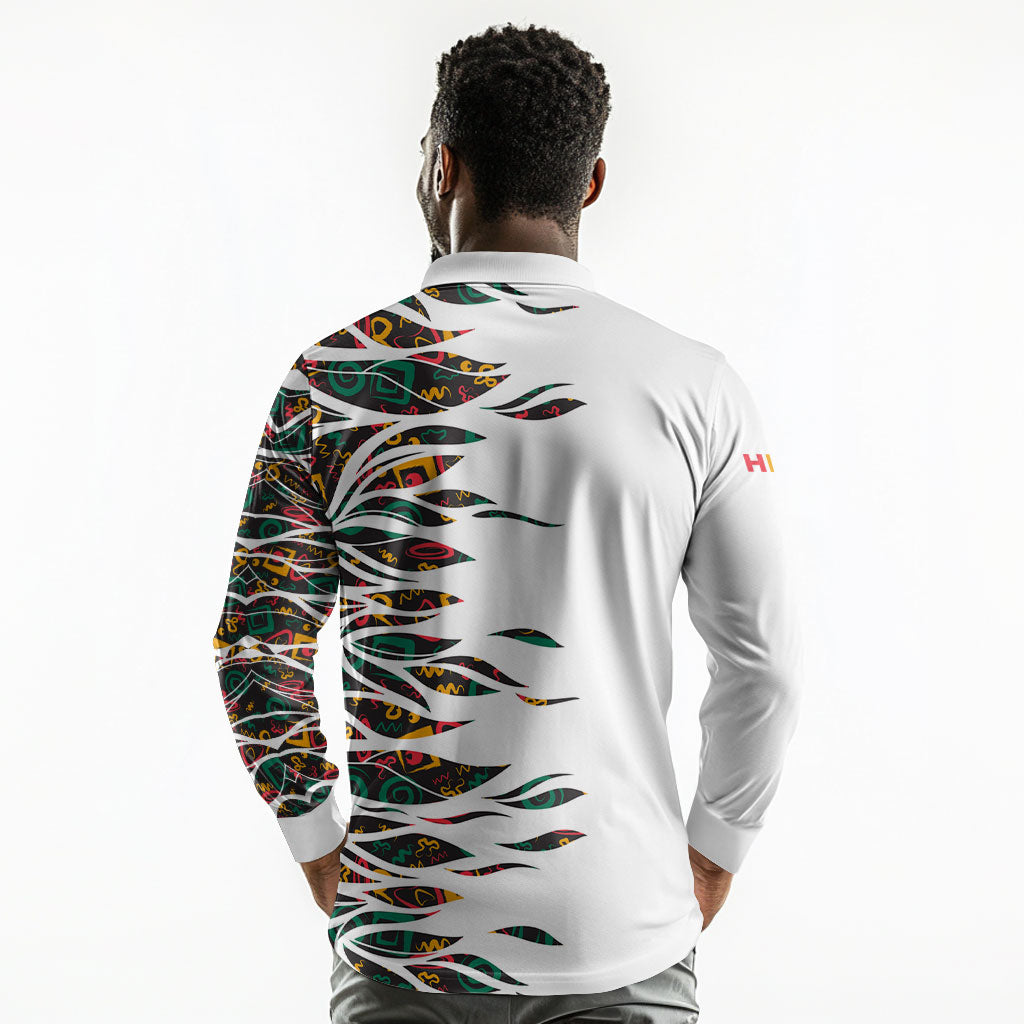 Historically Black Colleges Universities HBCU Long Sleeve Polo Shirt Pan African Colors Tribal Pattern Typography