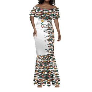 Historically Black Colleges Universities HBCU Mermaid Dress Pan African Colors Tribal Pattern Typography