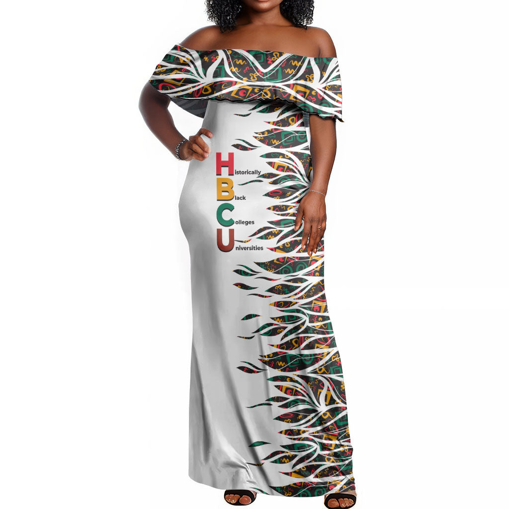 Historically Black Colleges Universities HBCU Off Shoulder Maxi Dress Pan African Colors Tribal Pattern Typography