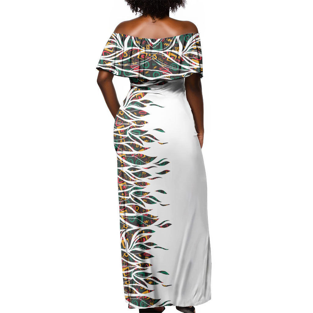 Historically Black Colleges Universities HBCU Off Shoulder Maxi Dress Pan African Colors Tribal Pattern Typography