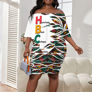 Historically Black Colleges Universities HBCU Off Shoulder Short Dress Pan African Colors Tribal Pattern Typography