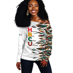 Historically Black Colleges Universities HBCU Off Shoulder Sweater Pan African Colors Tribal Pattern Typography