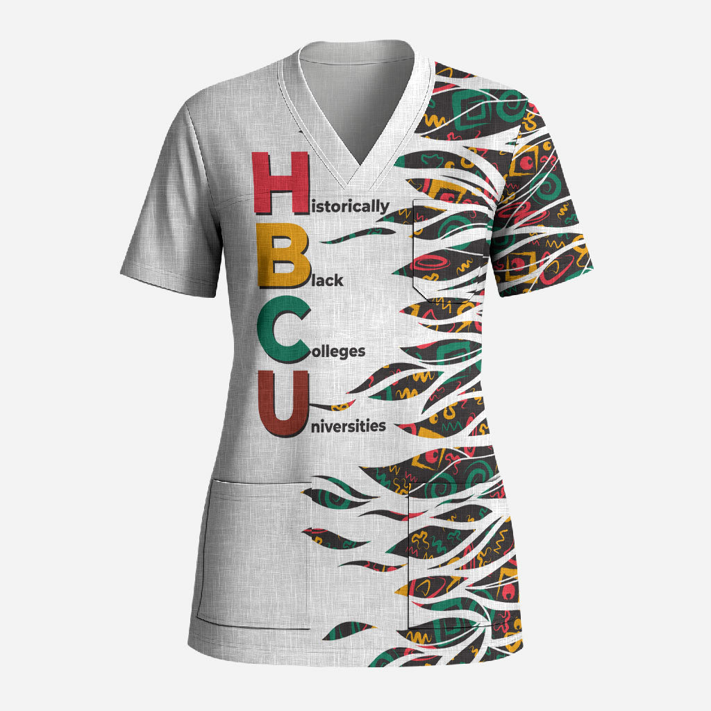 Historically Black Colleges Universities HBCU Scrub Top Pan African Colors Tribal Pattern Typography