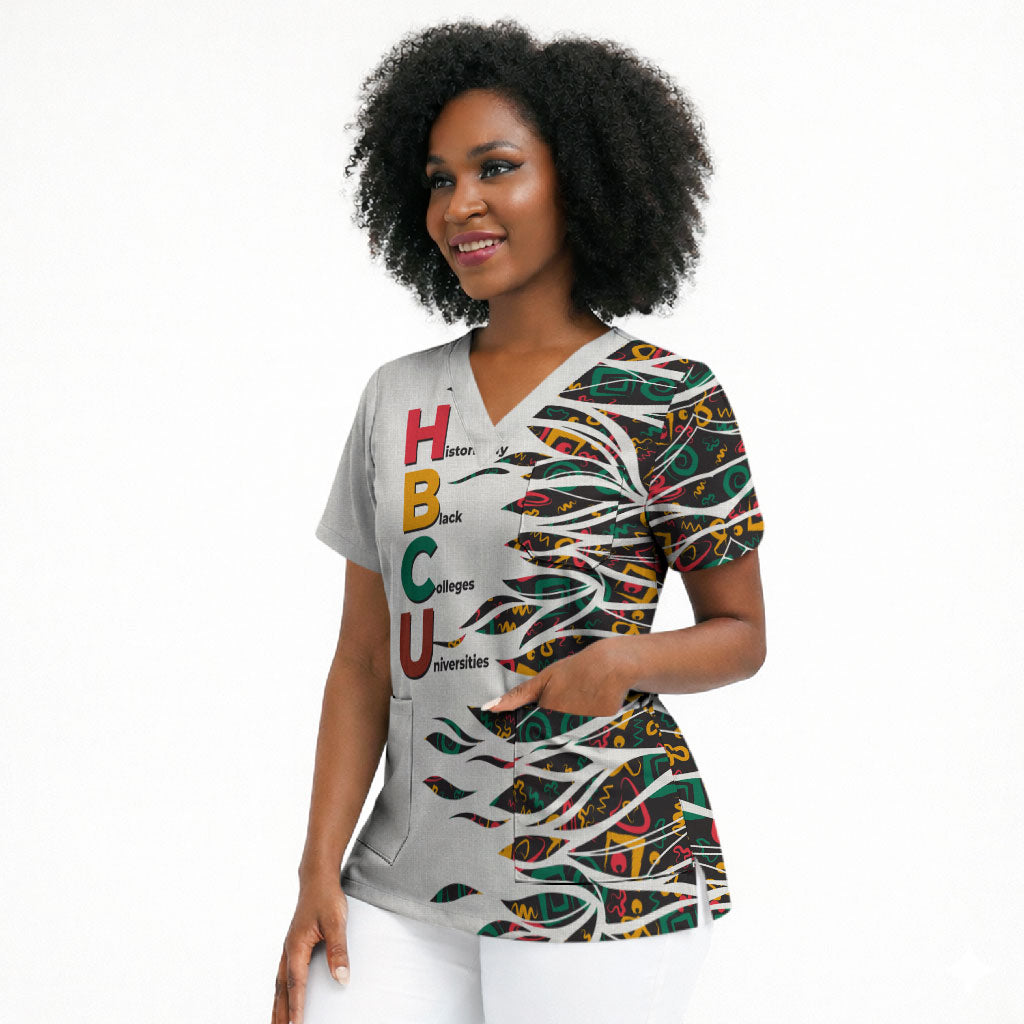 Historically Black Colleges Universities HBCU Scrub Top Pan African Colors Tribal Pattern Typography