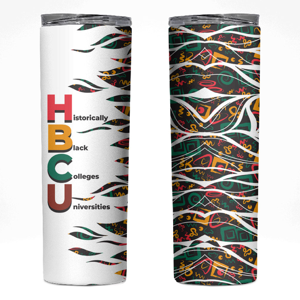 Historically Black Colleges Universities HBCU Skinny Tumbler Pan African Colors Tribal Pattern Typography