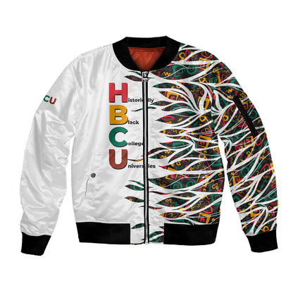 Historically Black Colleges Universities HBCU Sleeve Zip Bomber Jacket Pan African Colors Tribal Pattern Typography
