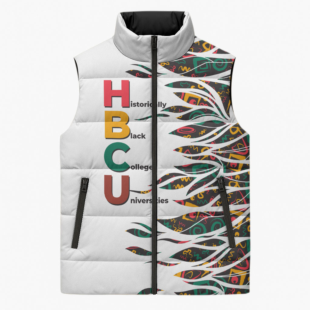 Historically Black Colleges Universities HBCU Sleeveless Puffer Jacket Pan African Colors Tribal Pattern Typography